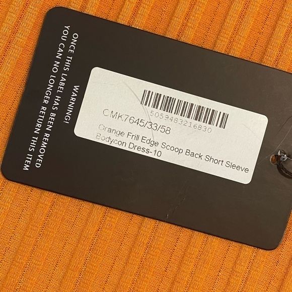 Pretty Little Thing-Orange Frill Edge Scoop Back Short Sleeve Bodycon Dress-SZ 6 - Picture 8 of 12